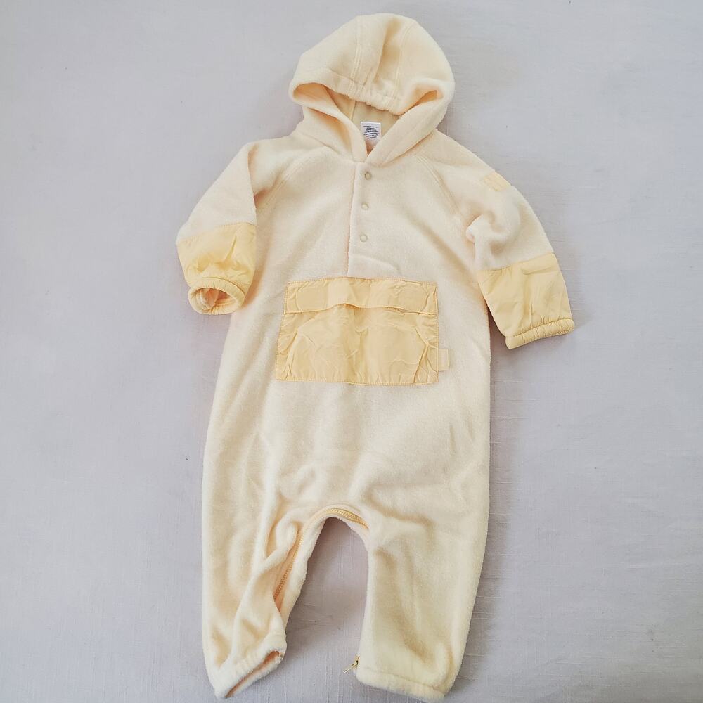 Vintage Yellow Fleece Hooded Bodysuit 9-12 months - Picture 1 of 8